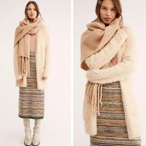 Free People Faux Fur Open Front Cardigan Almond